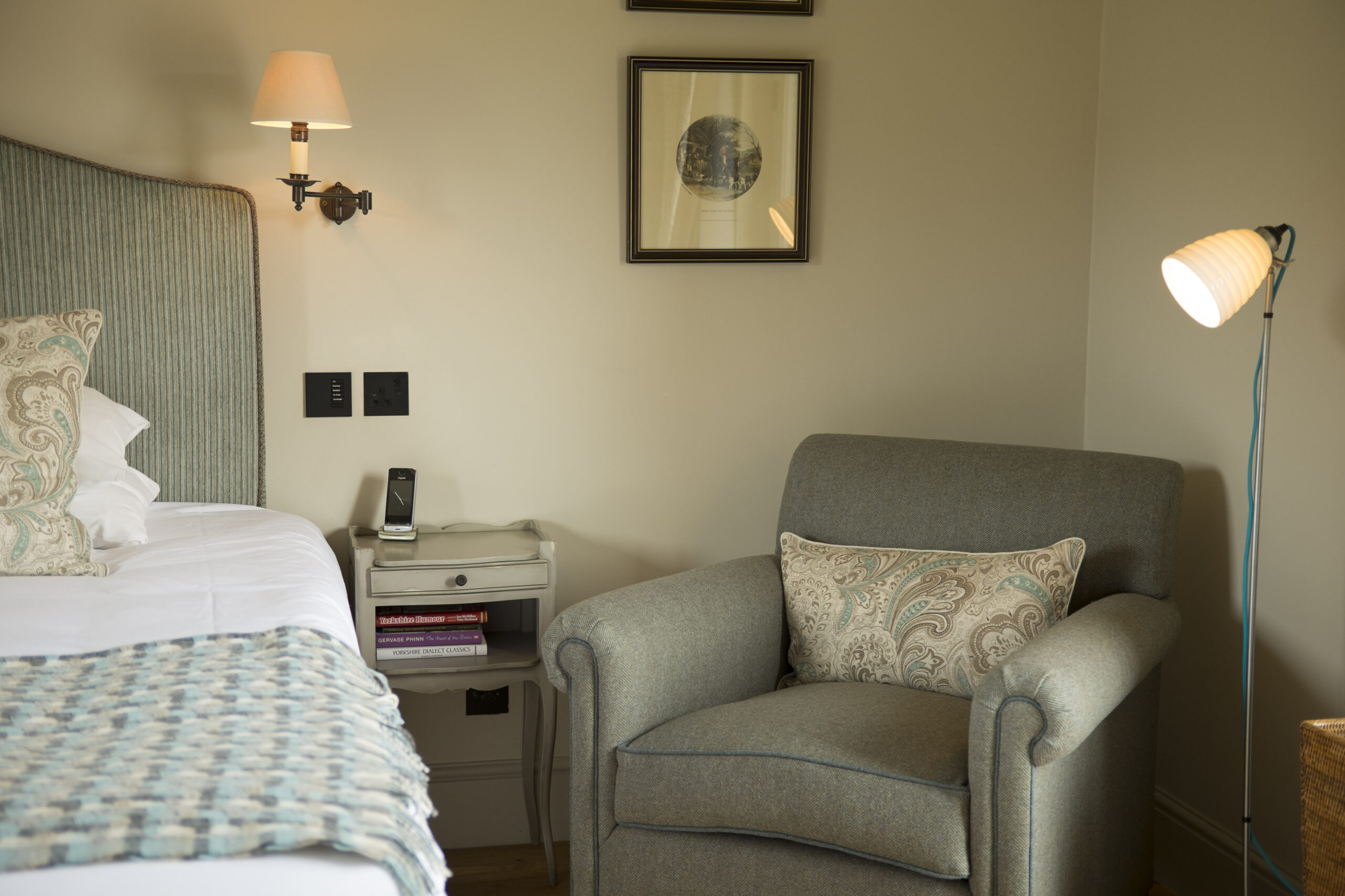 West Acre lodge accommodation bedroom with chair